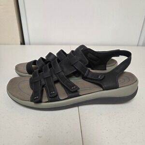 Orthofeet 935 Black Leather Fisherman Sandals Womens 10.5 D Wide Strappy Comfort